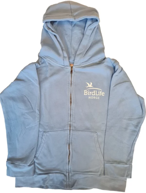 Hettejakke med Birdlife Norge logo - Lys blå med glidelås